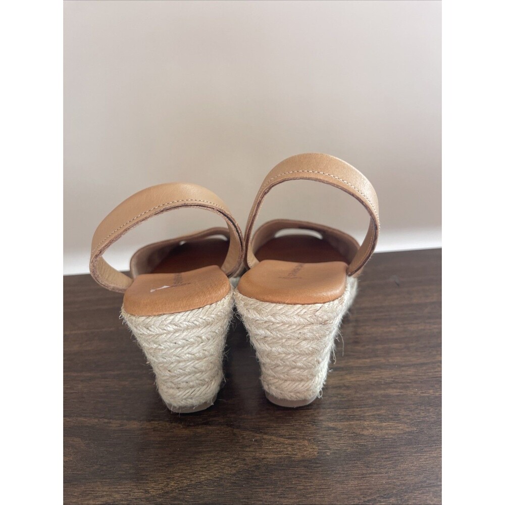 Spanish Sandal Co Leather Wedge Espadrilles Tan Slingback Peep Toe Shoes 40 - Picture 5 of 6